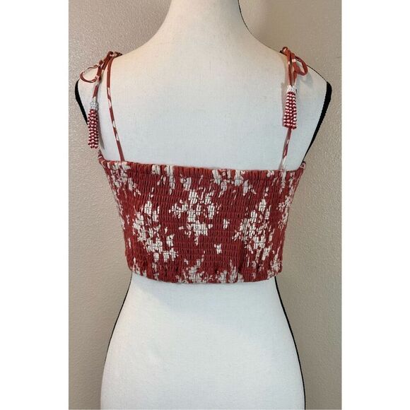 NWT House of Harlow 1960 Linen Spaghetti Strap Terracotta Smock Crop Top Medium - Picture 3 of 10